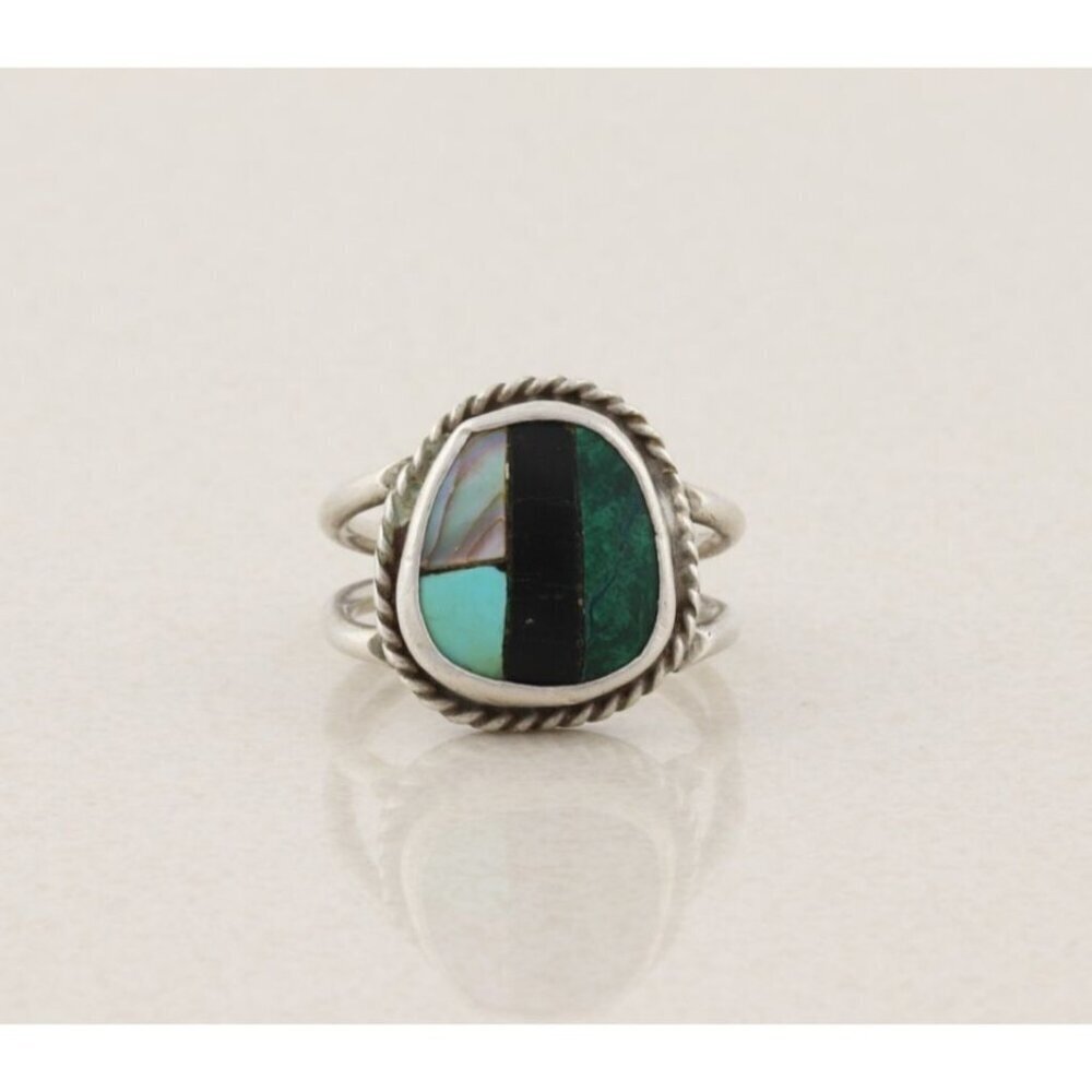 Sterling Silver Turquoise Abalone Onyx Malachite Ring Size 10 1/2